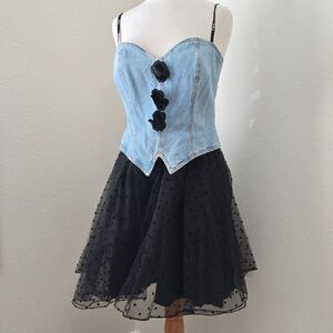 a.b.s. Vintage Denim Corset Dress with Black Tulle‎ Skirt 12